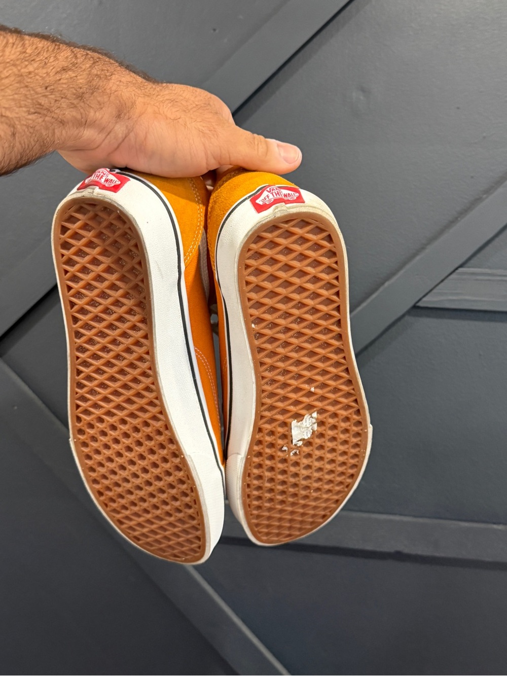 Vans Men’s Orange Mid-Top Canvas Sneakers with White Side Stripe - Picture 3 of 4